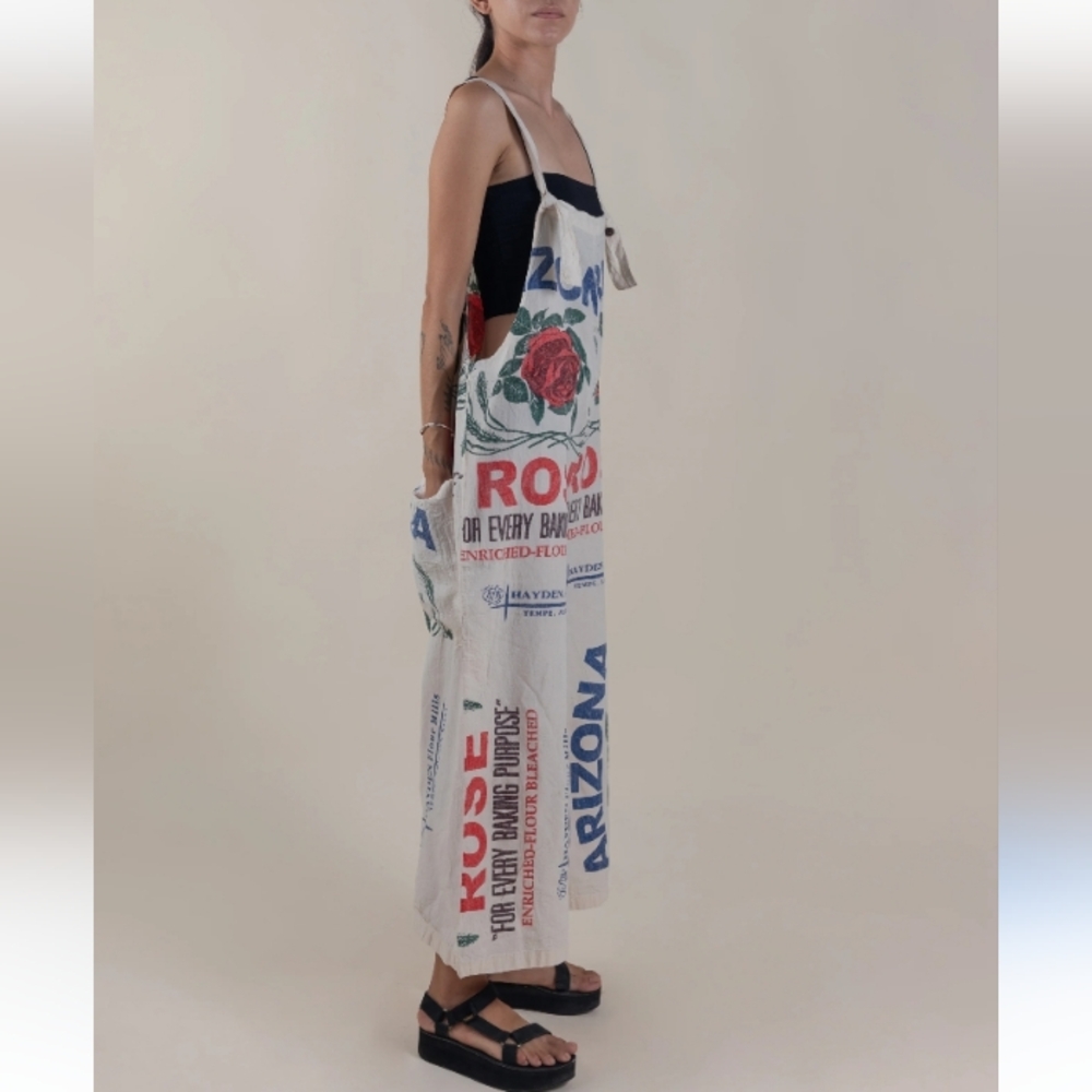 Jaded Gypsy Roses Flour Sack Market Fresh Overalls Cotton L/XL - Picture 2 of 16